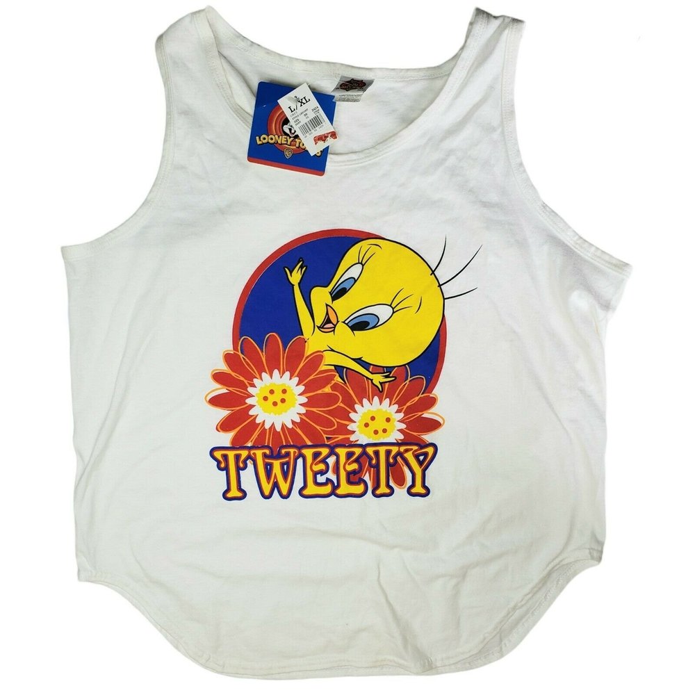 Vintage Tweety Bird Flower Tank Top Looney Tunes 1998 L/XL STAINED NWT